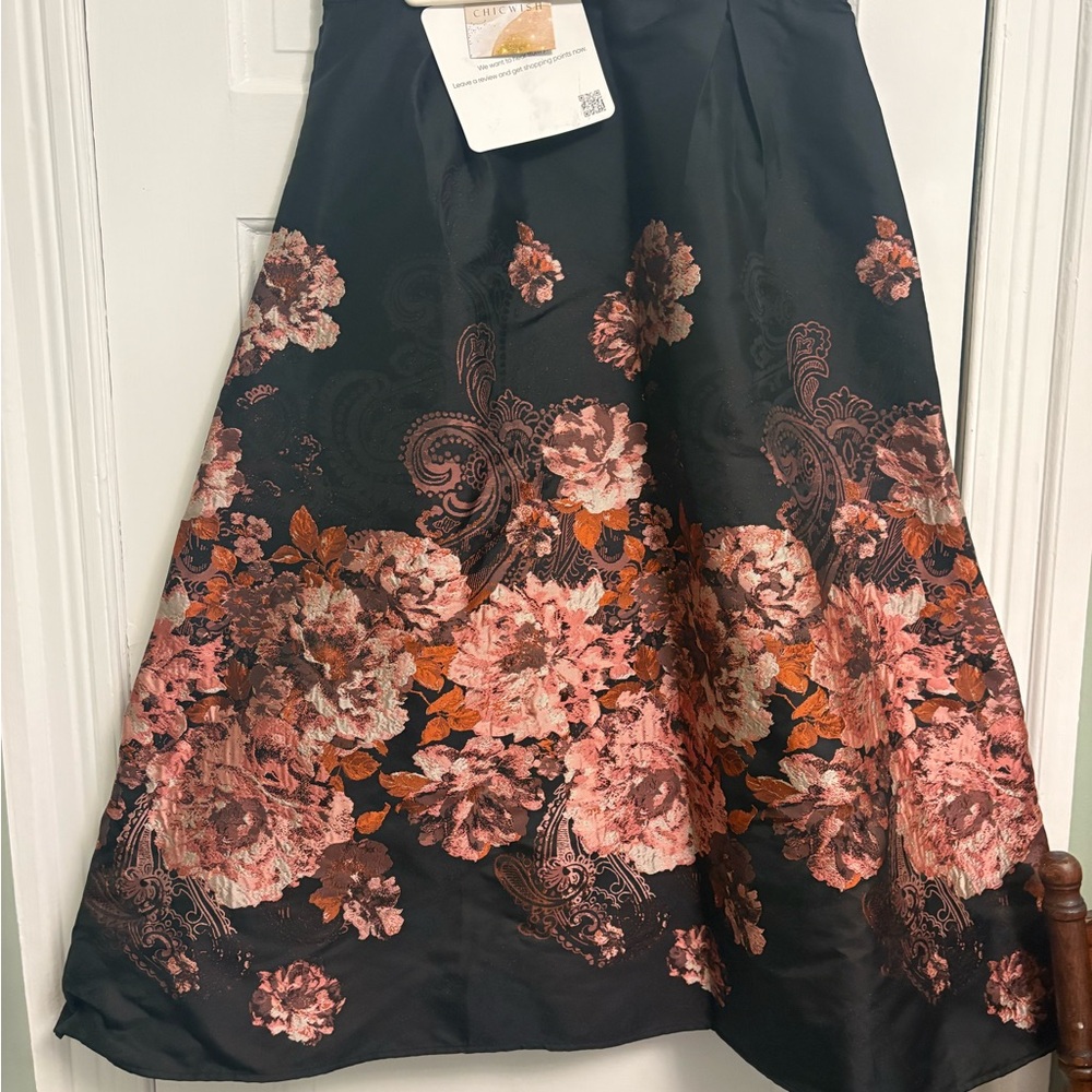 Chicwish Black A-Line Skirt with Pink and Orange Floral Border
